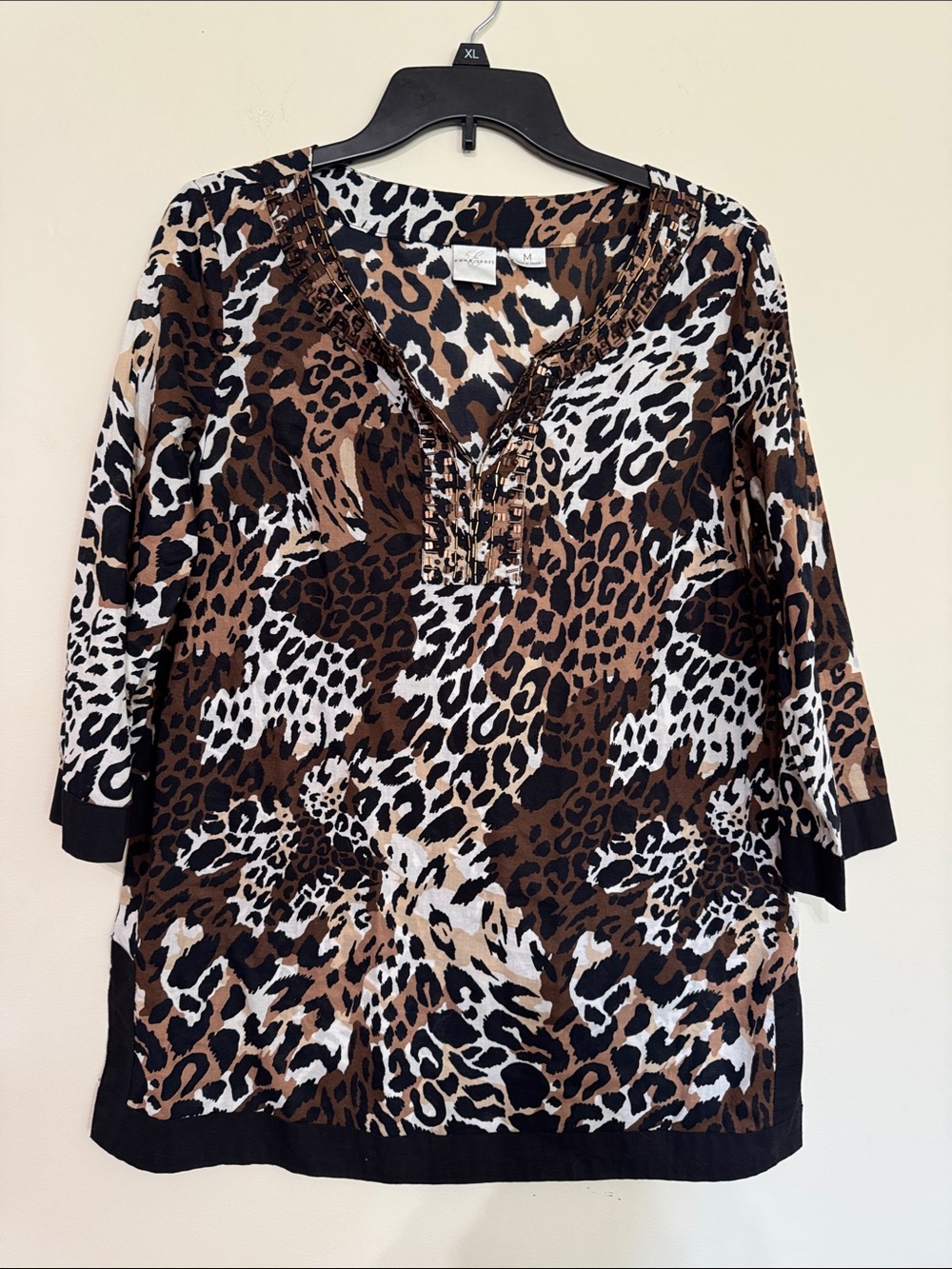 Emma James Leopard Print V-Neck Tunic in Brown, Black & Cream